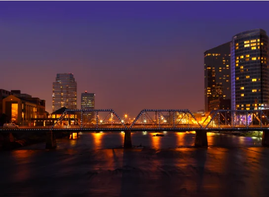 The Blue Bridge, Grand Rapids, at dusk